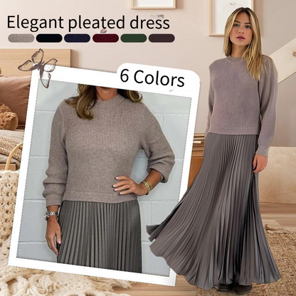 🍂Autumn Promotion 50%💕Women's solid color Long Sleeve Jumper & Pleated Bottom Dress