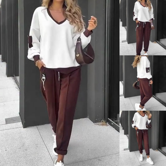 🍁NEW HOT SALE🔥Color-Block Pullover Hoodie & Jogger Pants Set