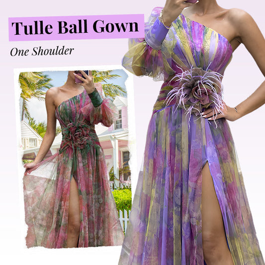 💃 Multicolor Asymmetric Party Dress With Flower Details