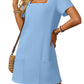 Women's Casual Square Neck Pocket Short Sleeve Dress with Pockets
