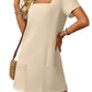 Women's Casual Square Neck Pocket Short Sleeve Dress with Pockets