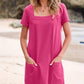 Women's Casual Square Neck Pocket Short Sleeve Dress with Pockets
