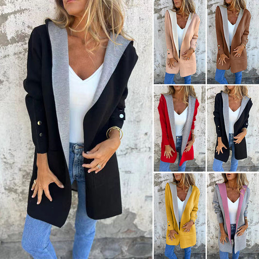 🌸Spring Specials💐 Women's Color Block Open Front Hooded Coat