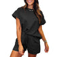 🌸Spring Specials💐Women's Solid Textured Casual Short Sleeve Top Drawstring Shorts Set