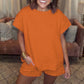 🌸Spring Specials💐Women's Solid Textured Casual Short Sleeve Top Drawstring Shorts Set