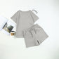 🌸Spring Specials💐Women's Solid Textured Casual Short Sleeve Top Drawstring Shorts Set