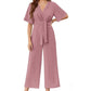 💖Women's Elegant V-Neck Wide Leg Waist Tie Jumpsuit
