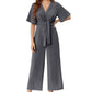 💖Women's Elegant V-Neck Wide Leg Waist Tie Jumpsuit