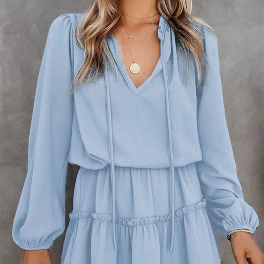 Women's V-Neck Ruffle Trim Dress