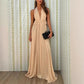 Elegant Deep V-Neck Pleated Halter Backless Maxi Dress
