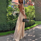 Elegant Deep V-Neck Pleated Halter Backless Maxi Dress