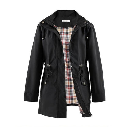 💥Half price sale🎉Long Hooded Drawstring Waist-Cinching Zipper Windbreaker