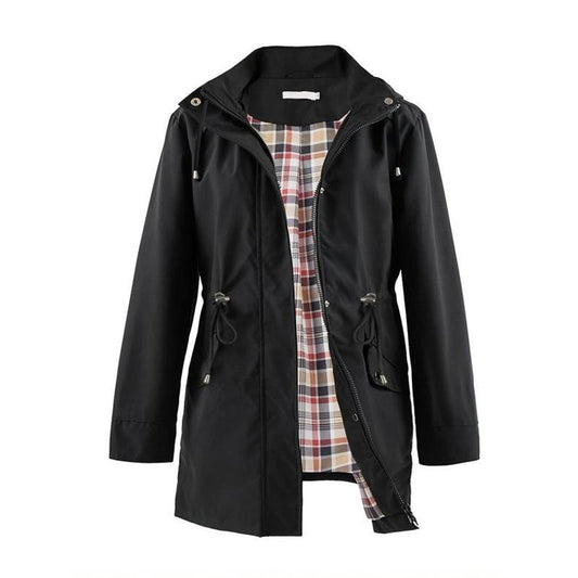 💥Half price sale🎉Long Hooded Drawstring Waist-Cinching Zipper Windbreaker